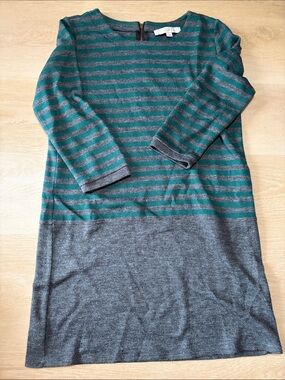 LOFT Green and Gray Striped Fall Sweater Dress